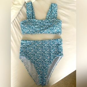 Blue floral high waisted swimsuit